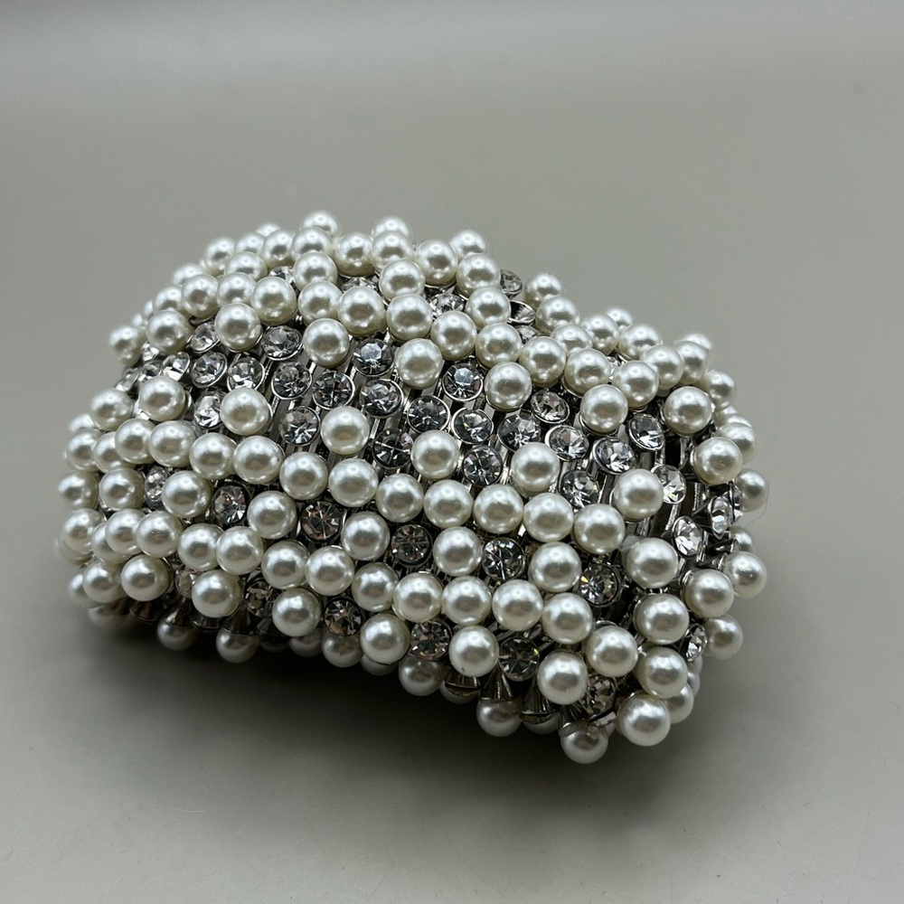 Elegant Pearl and Silver Women's Wide Bracelet